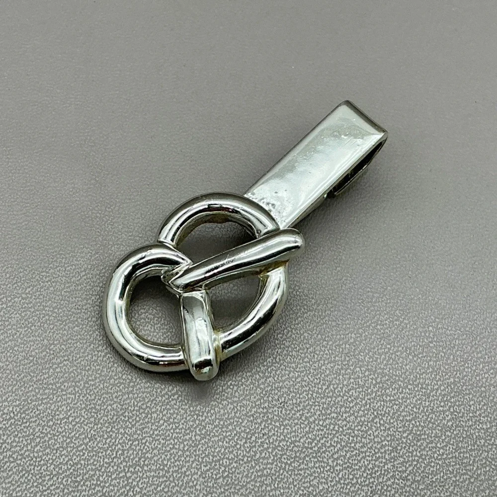 Pretzel Cufflinks Tie Clip Set Silver Tone Men's Novelty Oktoberfest Vintage
